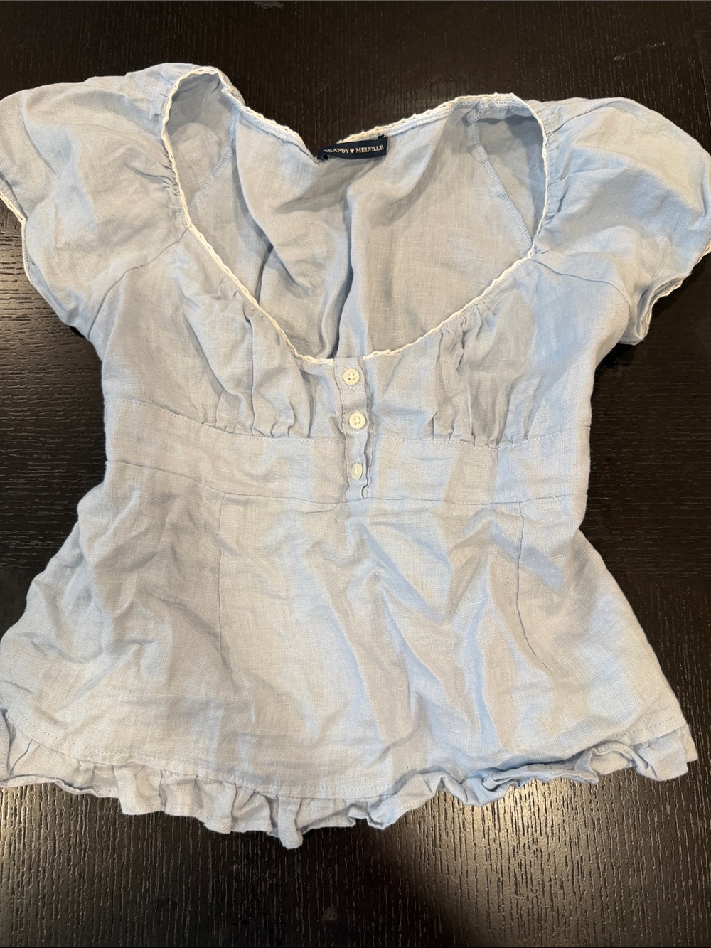 Brandy Melville Light Blue Ruffle-Trim Scoop Neck Blouse